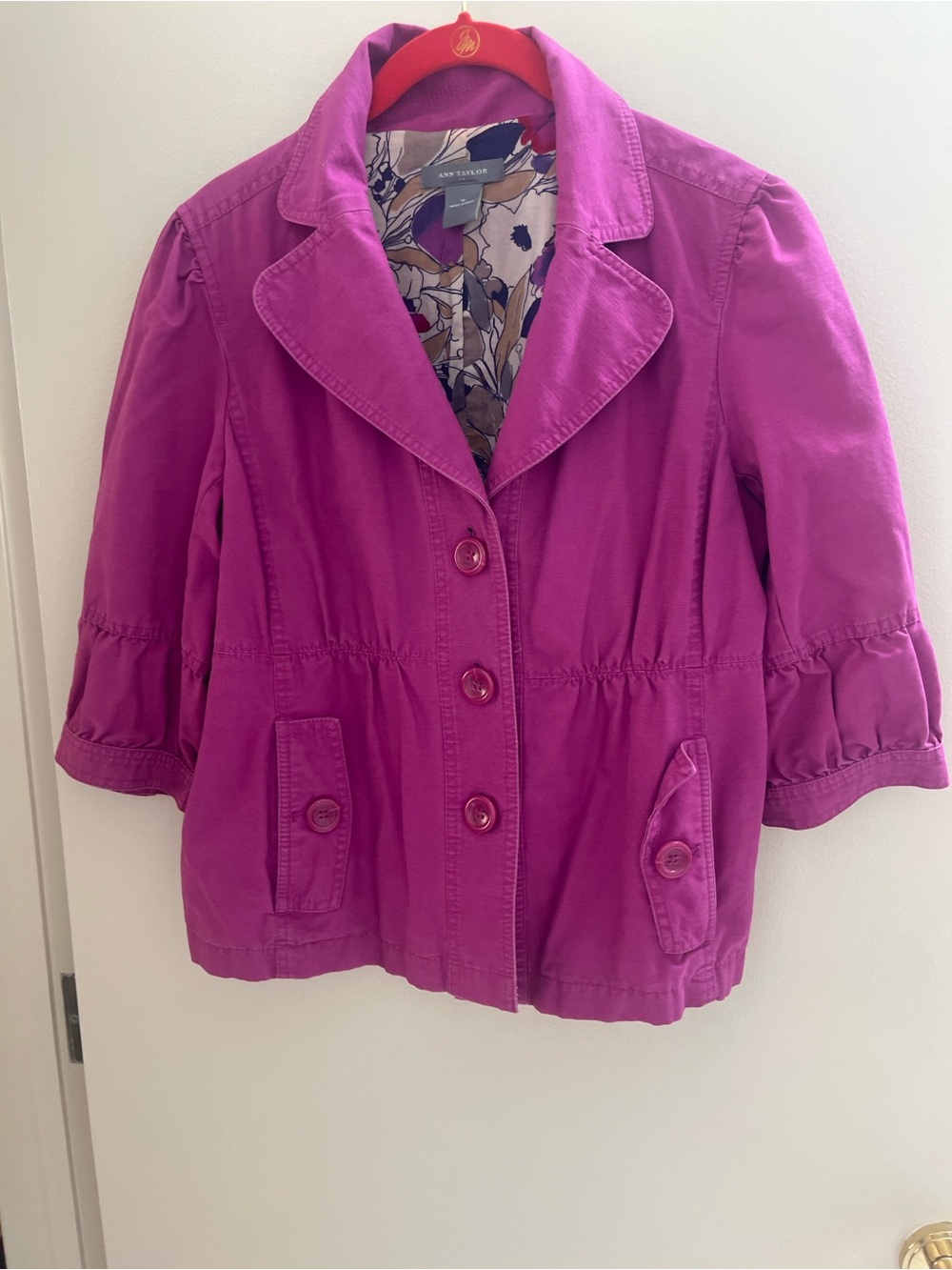 Ann Taylor Magenta Button-Front Blazer